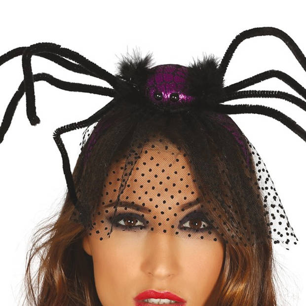 Halloween diadeem - spin en sluier - one size - paarsA - meisjes/dames - Verkleedhoofddeksels