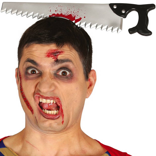 Halloween/horror verkleed diadeem - bloederige zaag - kunststof - verkleedaccessoires - Verkleedhoofddeksels
