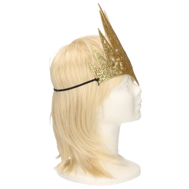 Halloween/horror verkleed diadeem/tiara Evil Queen - gouden kroon - kunststof - dames/meisjes - Verkleedhoofddeksels