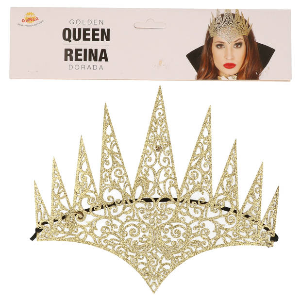 Halloween/horror verkleed diadeem/tiara Evil Queen - gouden kroon - kunststof - dames/meisjes - Verkleedhoofddeksels