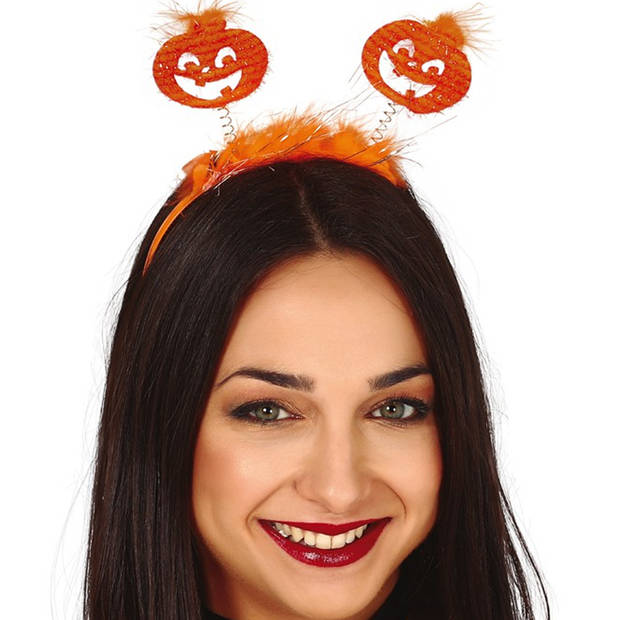 Halloween diadeem - pompoen - one size - oranje - meisjes/dames - Verkleedhoofddeksels