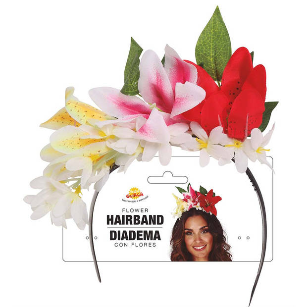 Fiestas Verkleed haarband met bloemen - multi - meisjes/dames - Hawaii/flower Power - Verkleedhaardecoratie