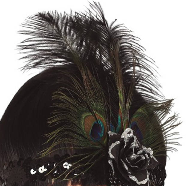 Charleston luxe hoofdband - met veren en kraaltjes - paars - dames - jaren 20 thema - Verkleedhaardecoratie