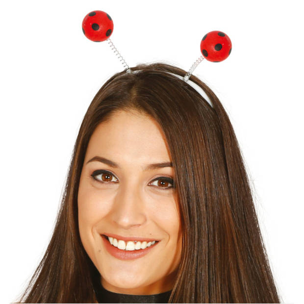 Fiestas Verkleed diadeem lieveheersbeestje/insect sprieten - rood - meisjes/dames - Verkleedhoofddeksels