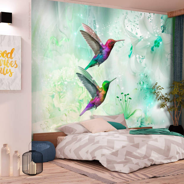 Fotobehang - Colourful Hummingbirds Green 100x70cm - Vliesbehang