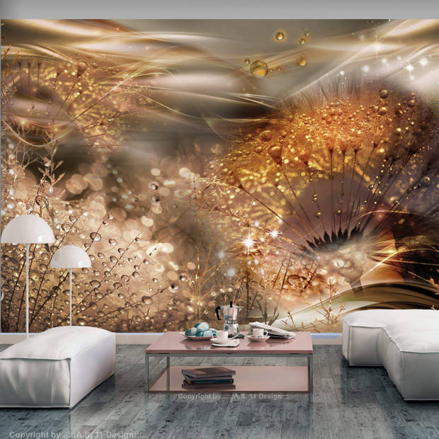 Fotobehang - Dandelions World Gold 350x245cm - Vliesbehang
