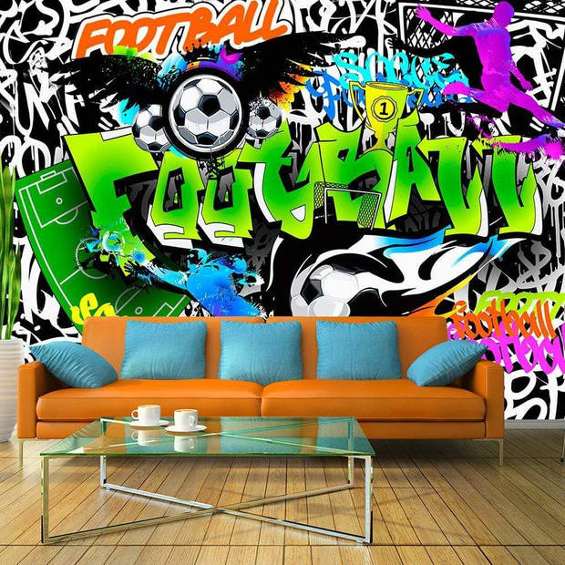 Fotobehang - Football Graffiti 150x105cm - Vliesbehang