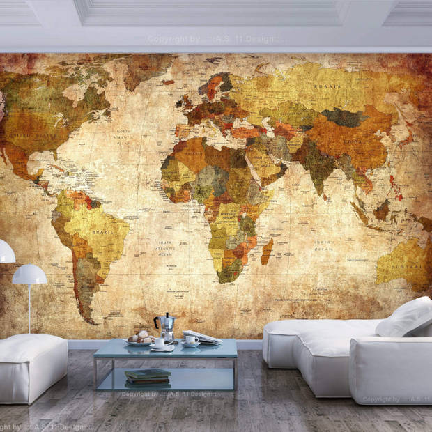 Fotobehang - Old World Map 200x140cm - Vliesbehang