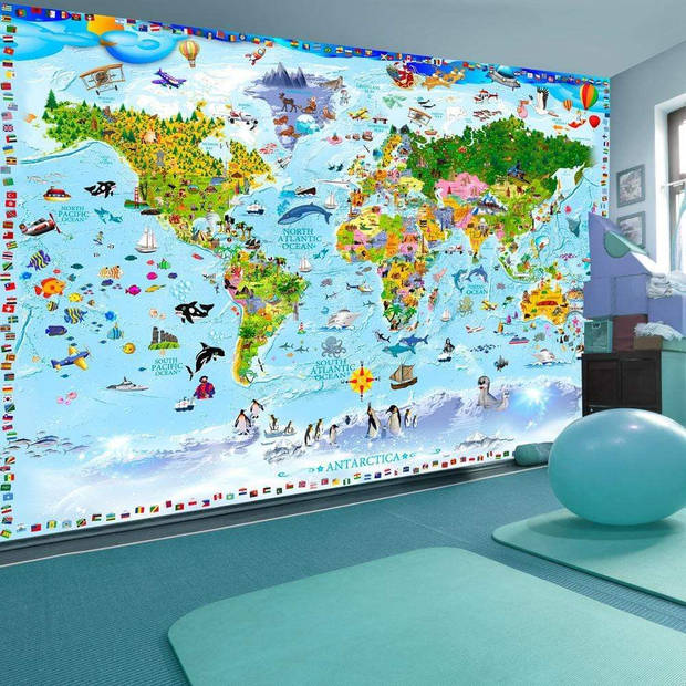 Fotobehang - World Map for Kids 250x175cm - Vliesbehang
