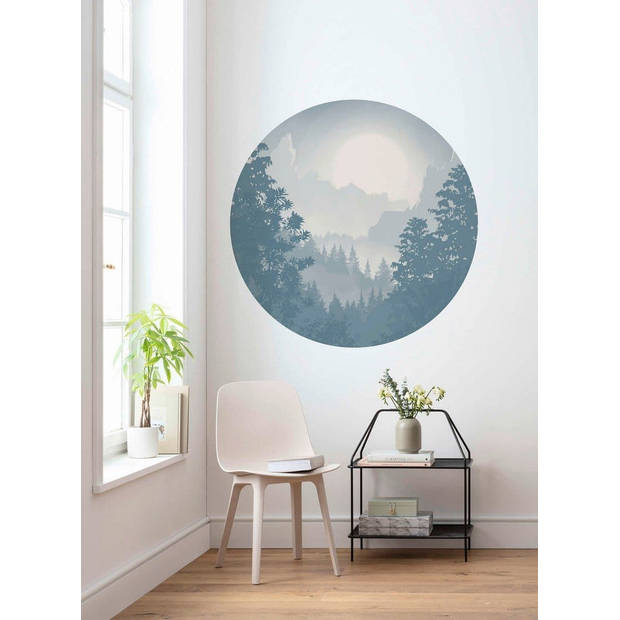 Fotobehang - Blue Valley 125x125cm - Rond - Vliesbehang - Zelfklevend