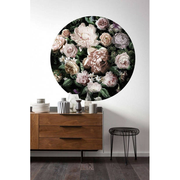 Fotobehang - Flower Couture 125x125cm - Rond - Vliesbehang - Zelfklevend
