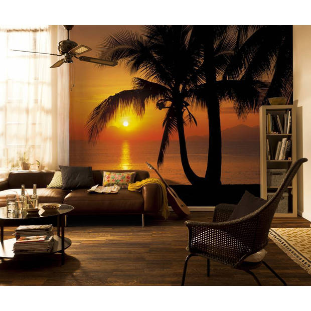 Fotobehang - Palmy Beach Sunrise 368x254cm - Papierbehang