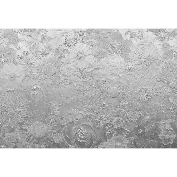 Fotobehang - Silver Flowers 384x260cm - Vliesbehang