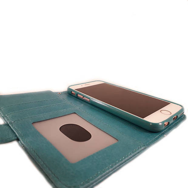 HEM Apple iPhone 12 Mini - Magic Glitter Pure Turquoise - Leren Rits Portemonnee Telefoonhoesje