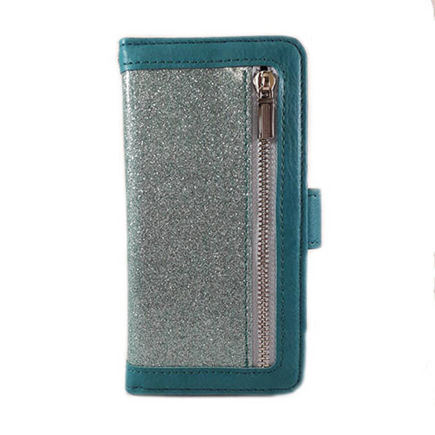 HEM Apple iPhone 12 / 12 Pro - Magic Glitter Pure Turquoise - Leren Rits Portemonnee Telefoonhoesje