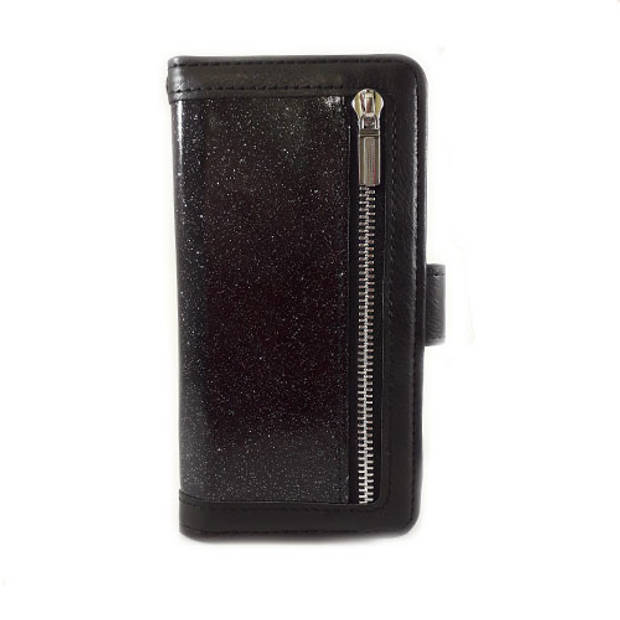 HEM Apple iPhone 12 / 12 Pro - Magic Glitter Antique Black - Leren Rits Portemonnee Telefoonhoesje