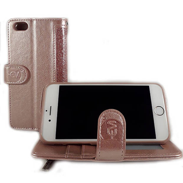 HEM Apple iPhone 12 / 12 Pro - Magic Glitter Rose Gold - Leren Rits Portemonnee Telefoonhoesje