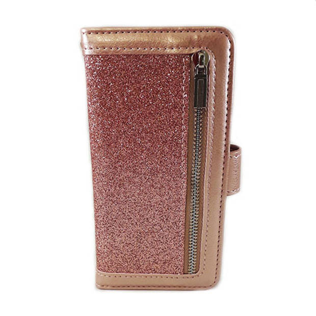 HEM Apple iPhone 12 / 12 Pro - Magic Glitter Rose Gold - Leren Rits Portemonnee Telefoonhoesje