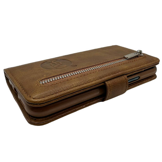 Apple iPhone 12 Mini - Bronzed Brown Leren Rits Portemonnee Hoesje - Lederen Wallet Case TPU meegekleurde binnenkant-