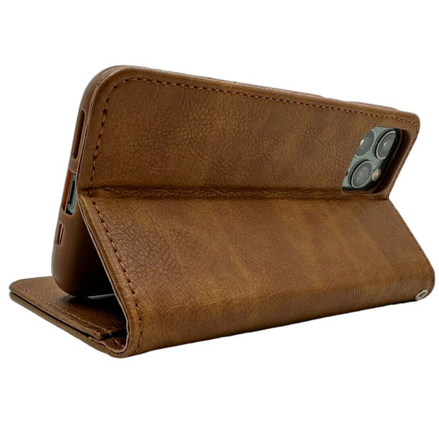 Apple iPhone 12 Mini - Bronzed Brown Leren Rits Portemonnee Hoesje - Lederen Wallet Case TPU meegekleurde binnenkant-