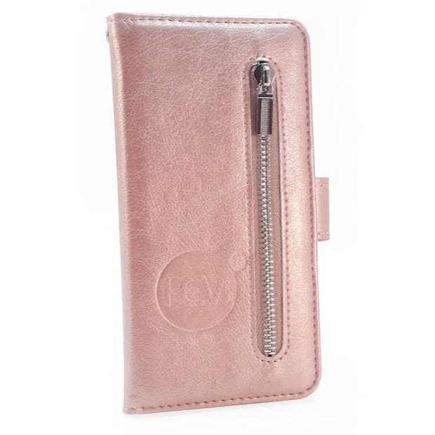Apple iPhone 12 Mini - Rosé Gold Leren Rits Portemonnee Hoesje - Lederen Wallet Case TPU meegekleurde binnenkant - Book