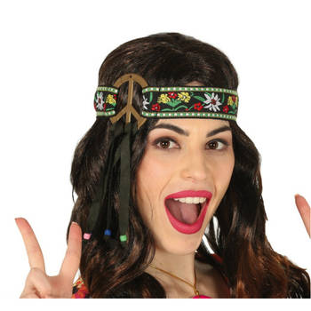 Atosa Verkleed haarband peace teken - groen - meisjes/dames - Hippie/flower Power - Verkleedhaardecoratie
