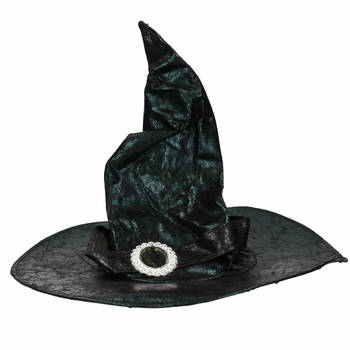 Halloween Zwarte heksenhoed met gesp voor dames - Verkleedhoofddeksels