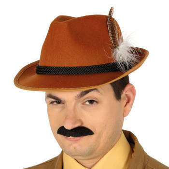 Guirca Tiroler/oktoberfest hoedje voor heren - verkleed accessoires - bruin - met veer - Verkleedhoofddeksels