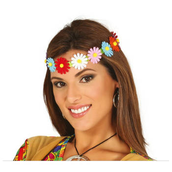 Fiestas Verkleed haarband met bloemen - gekleurd - meisjes/dames - Hippie/flower Power - Verkleedhaardecoratie