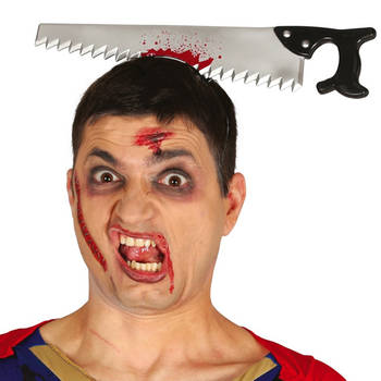 Halloween/horror verkleed diadeem - bloederige zaag - kunststof - verkleedaccessoires - Verkleedhoofddeksels