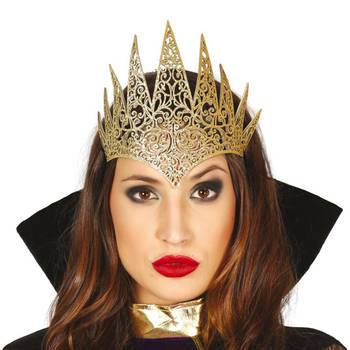 Halloween/horror verkleed diadeem/tiara Evil Queen - gouden kroon - kunststof - dames/meisjes - Verkleedhoofddeksels