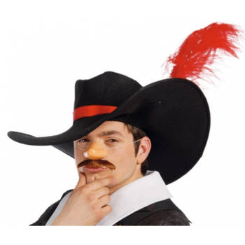 Fiestas Piraten kapitein verkleed hoed - zwart - met veer - volwassenen - Verkleedhoofddeksels