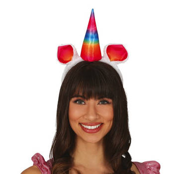 Fiestas Verkleed haarband Unicorn/eenhoorn - regenboog gekleurd - meisjes/dames - Verkleedhoofddeksels