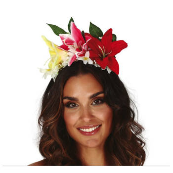 Fiestas Verkleed haarband met bloemen - multi - meisjes/dames - Hawaii/flower Power - Verkleedhaardecoratie