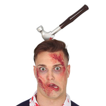 Halloween/horror verkleed diadeem - bloederige hamer - kunststof - verkleedaccessoires - Verkleedhoofddeksels
