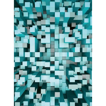 Fotobehang - 3D Squares Blue 192x260cm - Vliesbehang
