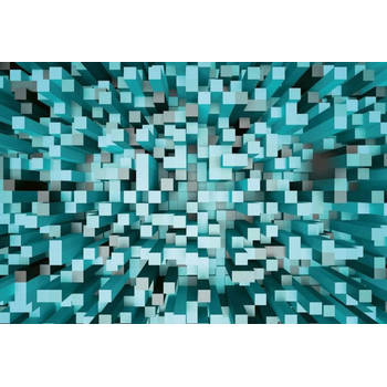 Fotobehang - 3D Squares Blue 384x260cm - Vliesbehang