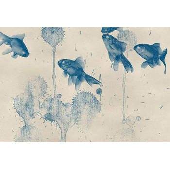 Fotobehang - Blue Fish 384x260cm - Vliesbehang