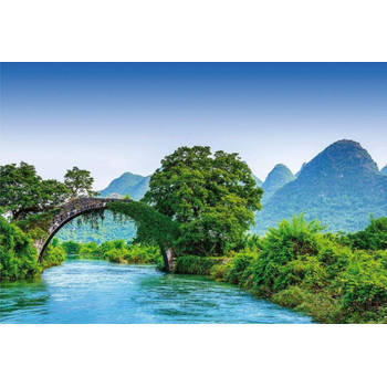 Fotobehang - Bridge Crosses A River In China 384x260cm - Vliesbehang