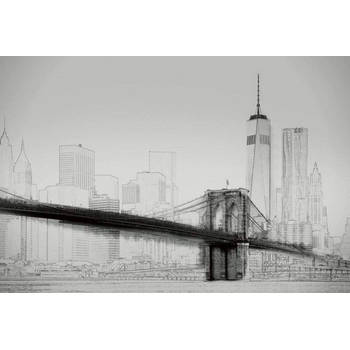 Fotobehang - New York Art Illustration Black And White 384x260cm - Vliesbehang