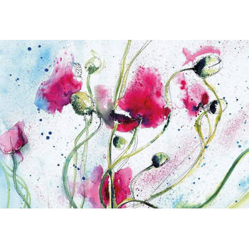 Fotobehang - Poppies Watercolour 384x260cm - Vliesbehang