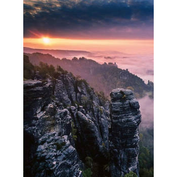 Fotobehang - Sunrise On The Rocks 192x260cm - Vliesbehang