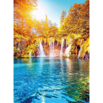 Fotobehang - Waterfall And Lake In Croatia 192x260cm - Vliesbehang