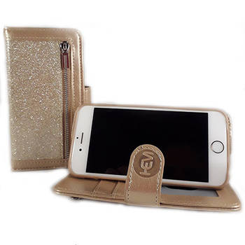 HEM Apple iPhone 12 Mini - Magic Glitter Gold - Leren Rits Portemonnee Telefoonhoesje