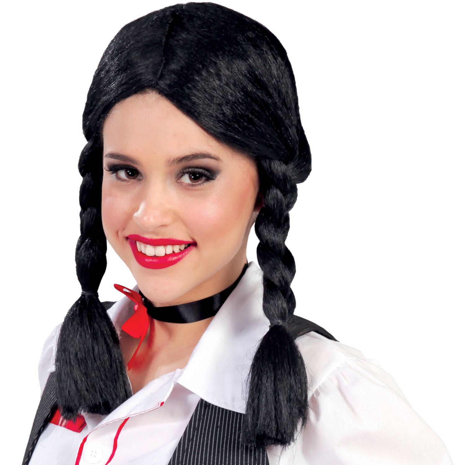 Halloween - Zwarte verkleed pruik met vlechten voor dames - Halloween/horror verkleedaccessoires