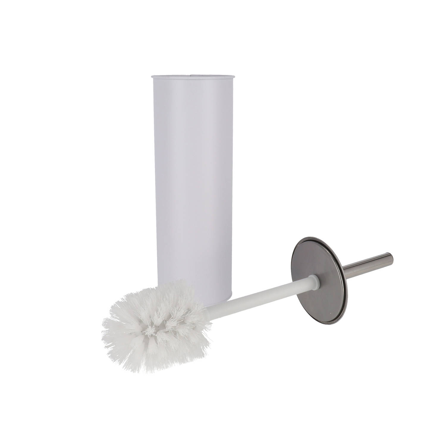 Gebor - Praktische Toiletborstelhouder Met Borstel 9,5x38cm Staal/wit 2-delig - Toilet - Badkamer - Hygiene - Wc