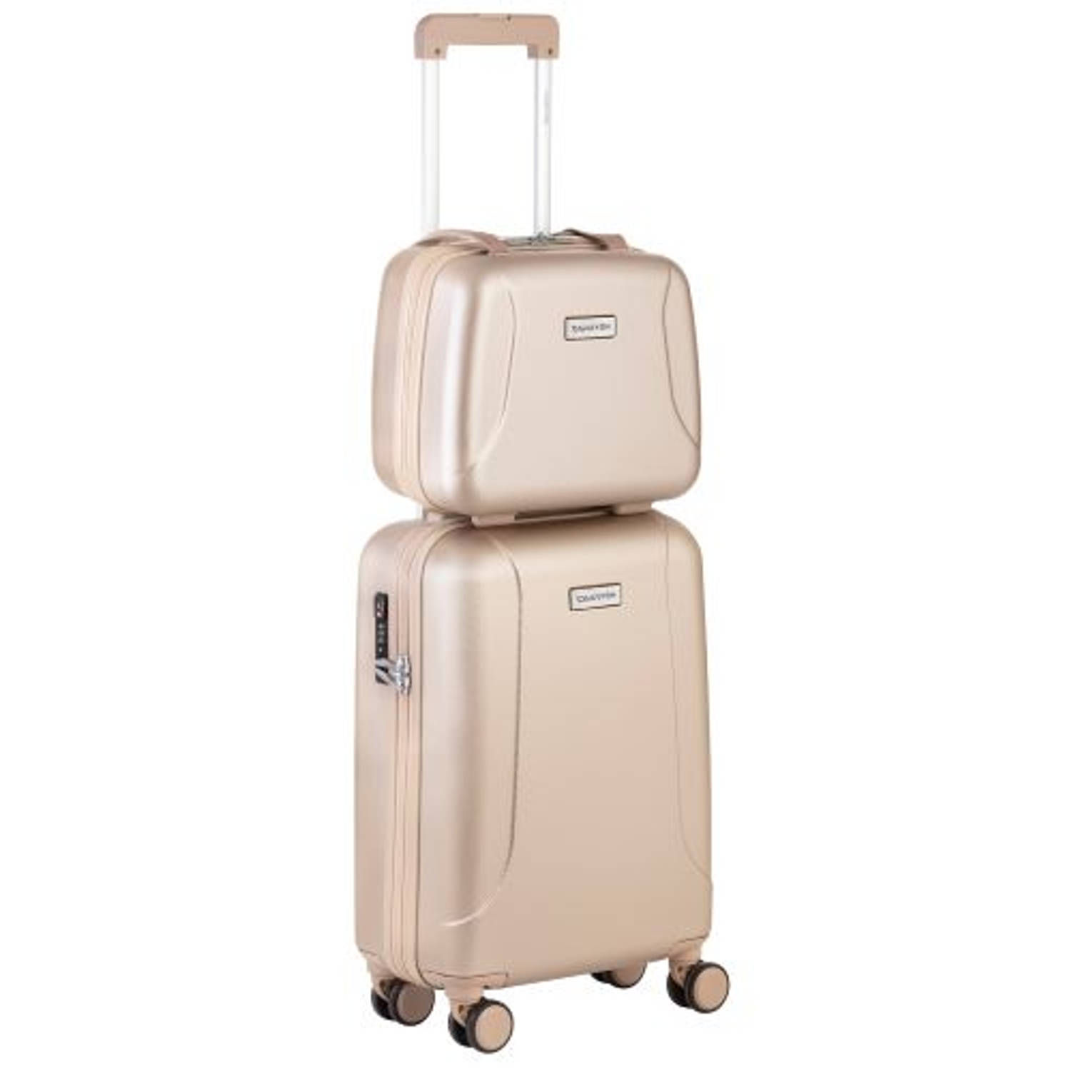CarryOn Skyhopper Handbagage en Beautycase - 55cm TSA Trolley en Make-up koffer - Champagne