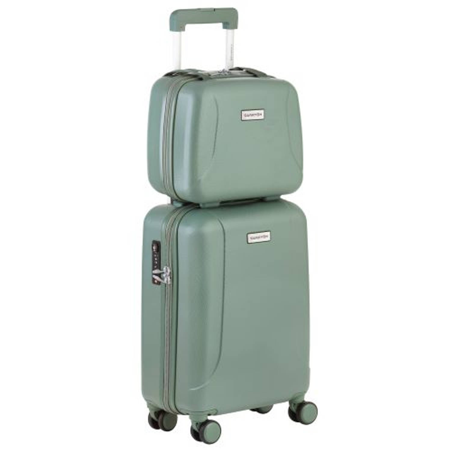 Europa Noord Zuidwest CarryOn Skyhopper Handbagage en Beautycase - 55cm TSA Trolley - Make-up  koffer - Olijf | Blokker