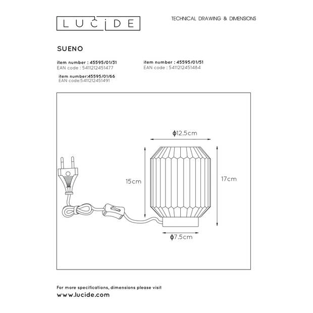 Lucide SUENO - Tafellamp - Ø 13 cm - 1xE14 - Wit