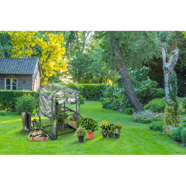 Kinzo Garden Broeikas/ Kweekkas - Staal/ PVC - 2 Verdiepingen - 45 x 50 x 80 cm - Groen/ Transparant
